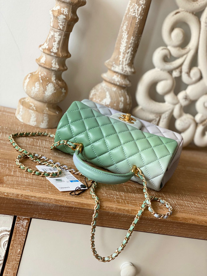 Chanel Lambskin Mini Flap Bag with Top Handle Green AS2431