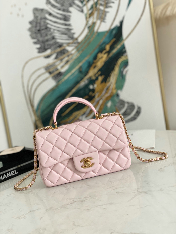 Chanel Lambskin Mini Flap Bag with Top Handle Pink AS2431