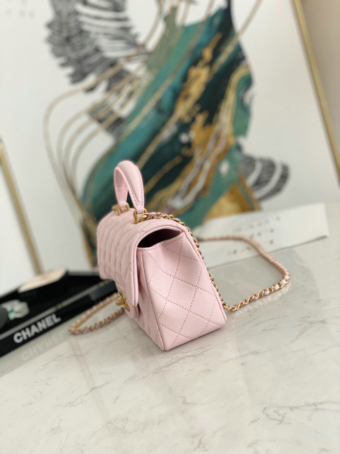Chanel Lambskin Mini Flap Bag with Top Handle Pink AS2431