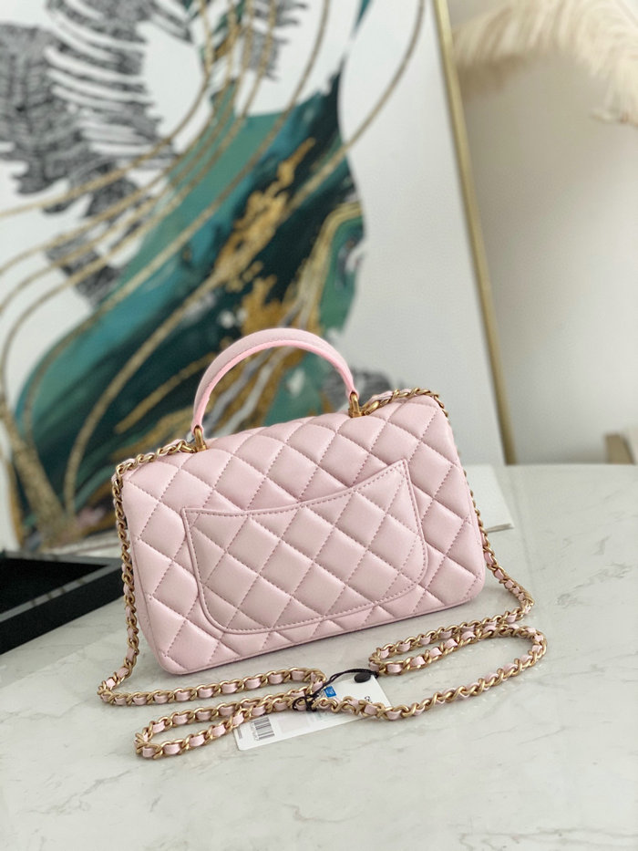 Chanel Lambskin Mini Flap Bag with Top Handle Pink AS2431