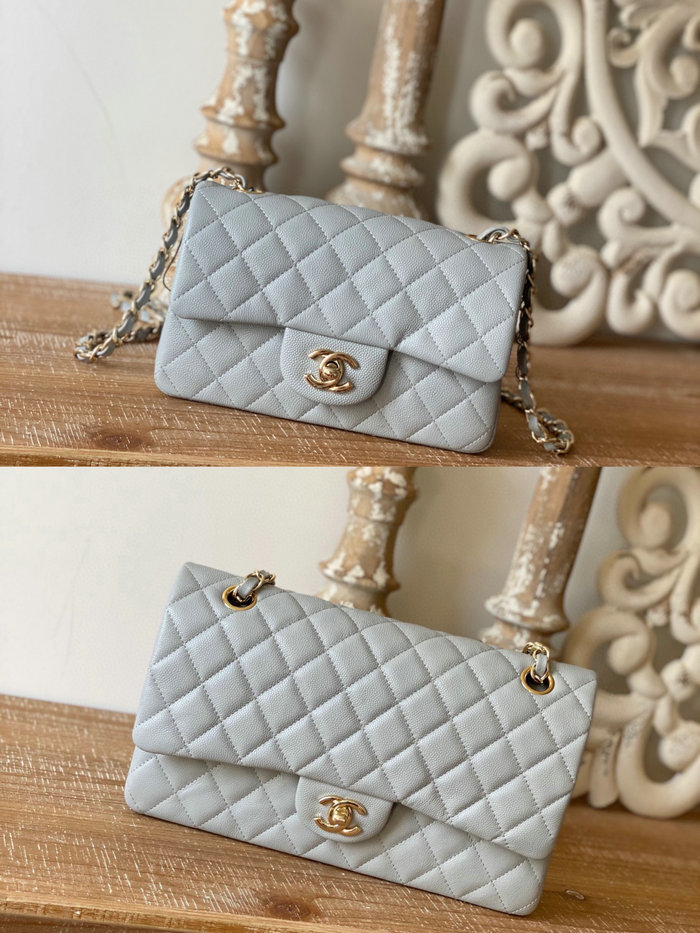 Classic Chanel Grained Calfskin Medium Flap Bag Grey CF1112