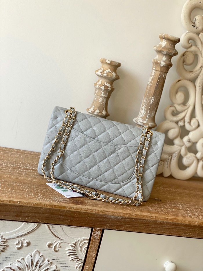 Classic Chanel Grained Calfskin Medium Flap Bag Grey CF1112