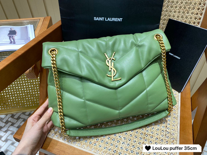 Saint Laurent Loulou Puffer Medium Bag Green 577475