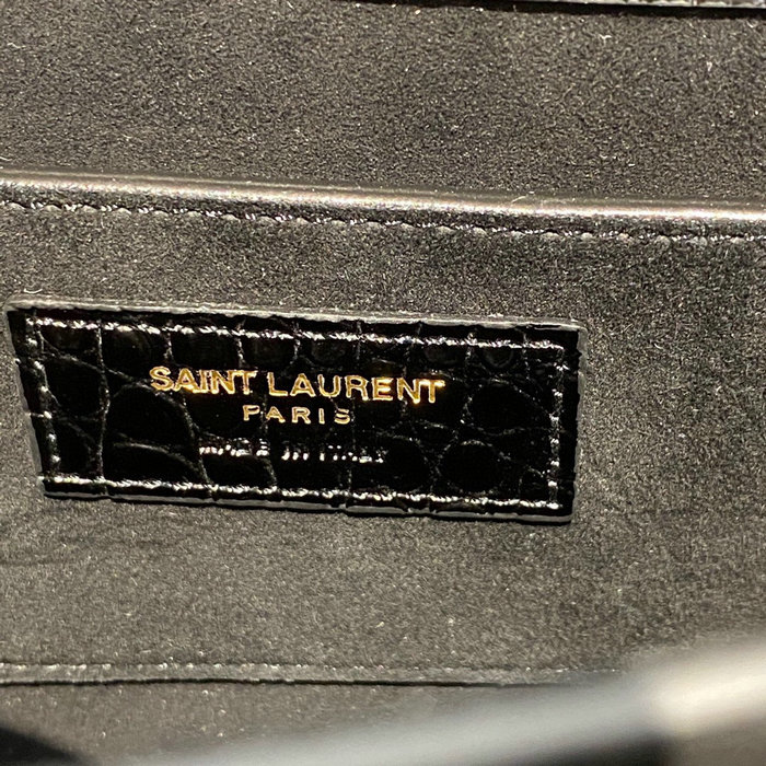 Saint Laurent Medium Embossed Crocodile Sunset Bag Black with Gold 442906