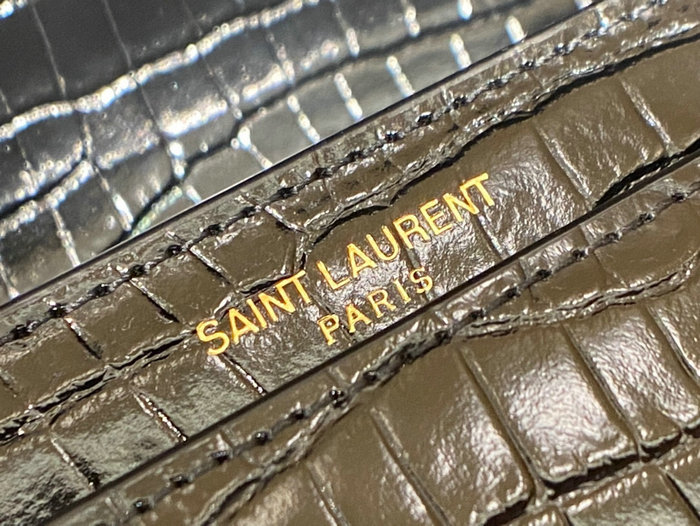 Saint Laurent Medium Embossed Crocodile Sunset Bag Black with Gold 442906