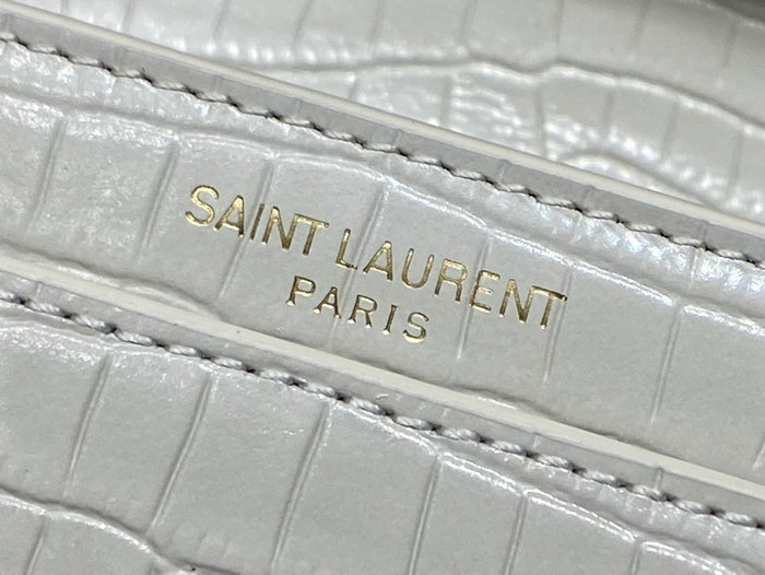 Saint Laurent Medium Embossed Crocodile Sunset Bag White with Gold 442906