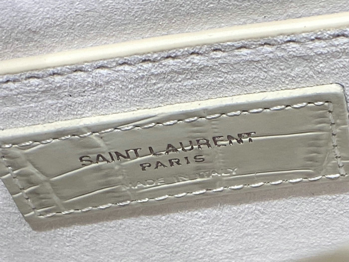 Saint Laurent Medium Embossed Crocodile Sunset Bag White with Silver 442906