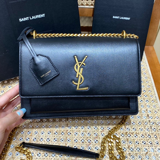Saint Laurent Medium Sunset Bag Black with Gold 442906