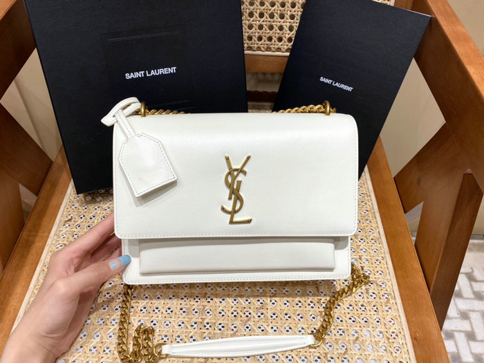 Saint Laurent Medium Sunset Bag White with Gold 442906