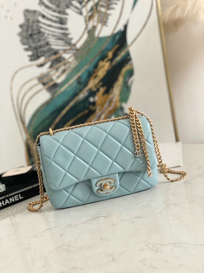 Chanel Lambskin Flap Bag Blue AS3114