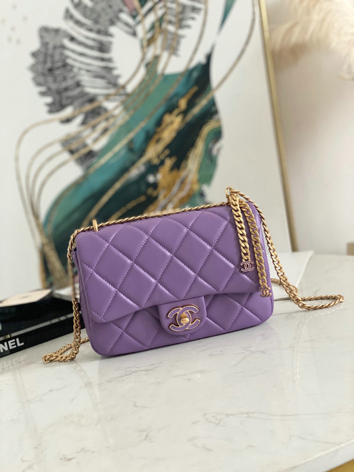 Chanel Lambskin Flap Bag Purple AS3114