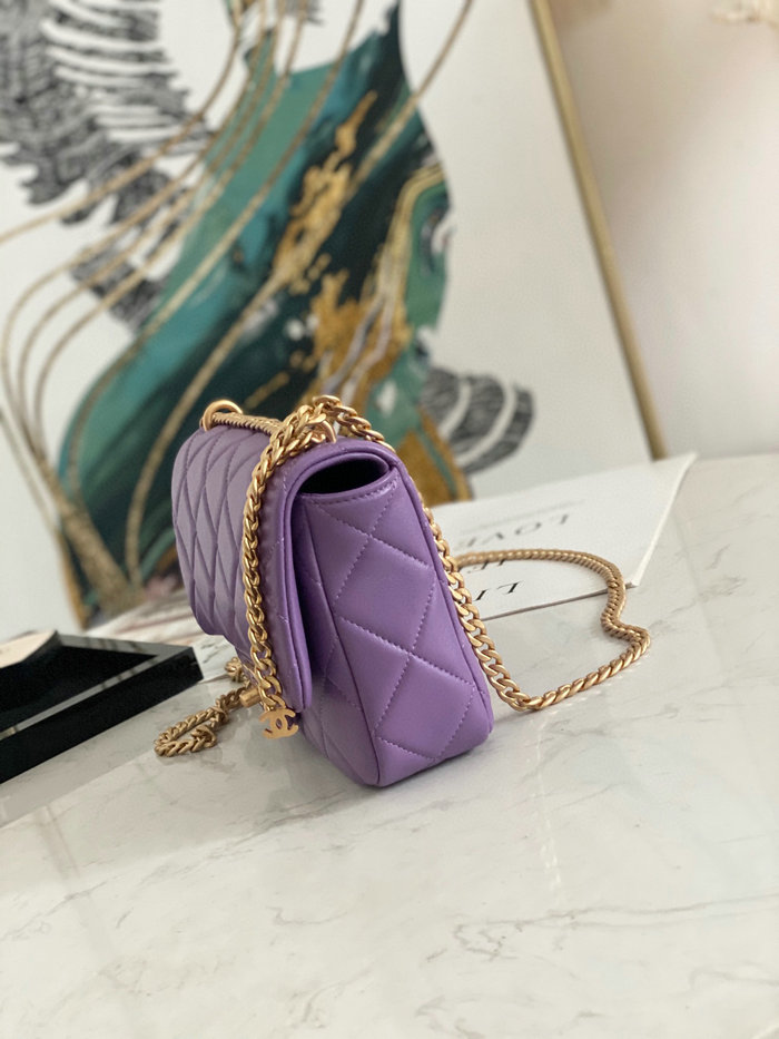 Chanel Lambskin Flap Bag Purple AS3114