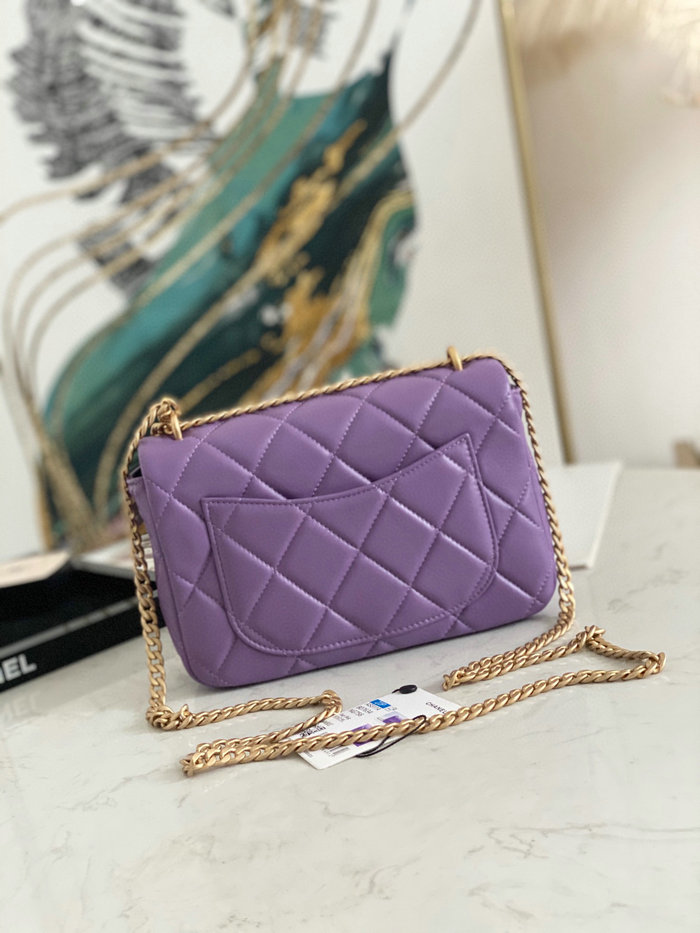 Chanel Lambskin Flap Bag Purple AS3114