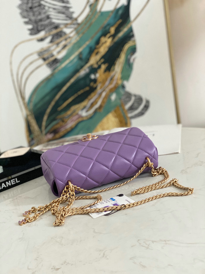 Chanel Lambskin Flap Bag Purple AS3114