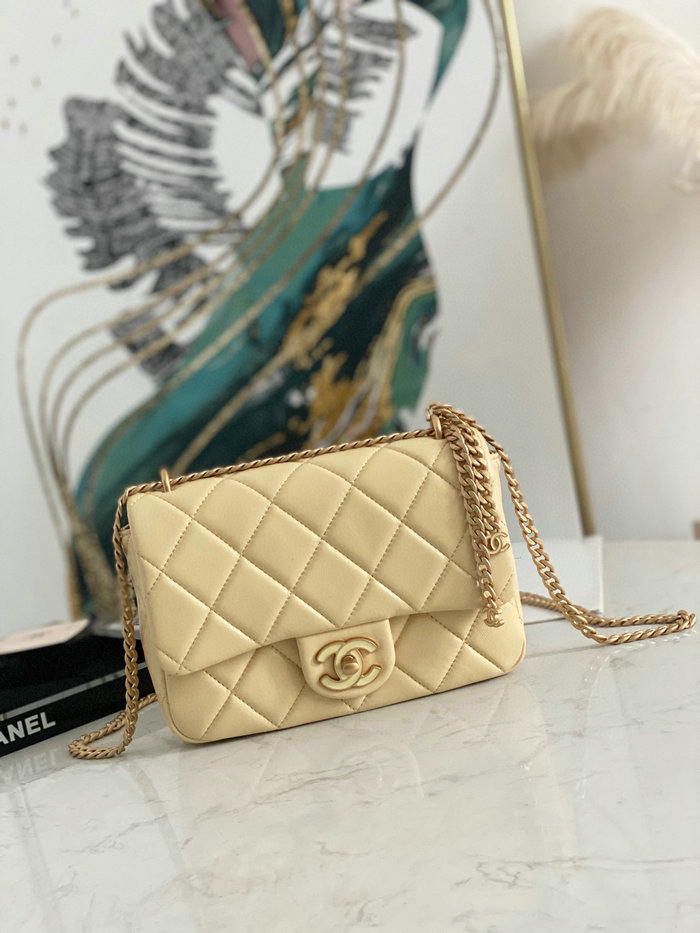 Chanel Lambskin Flap Bag Yellow AS3114