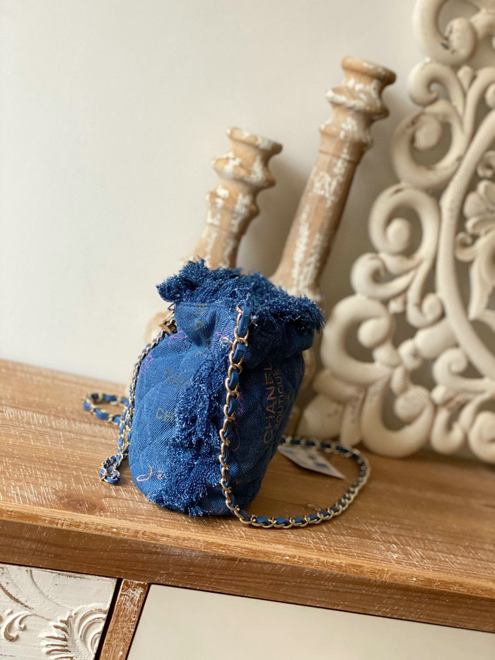 Chanel Denim Drawstring Bag Blue AS2603
