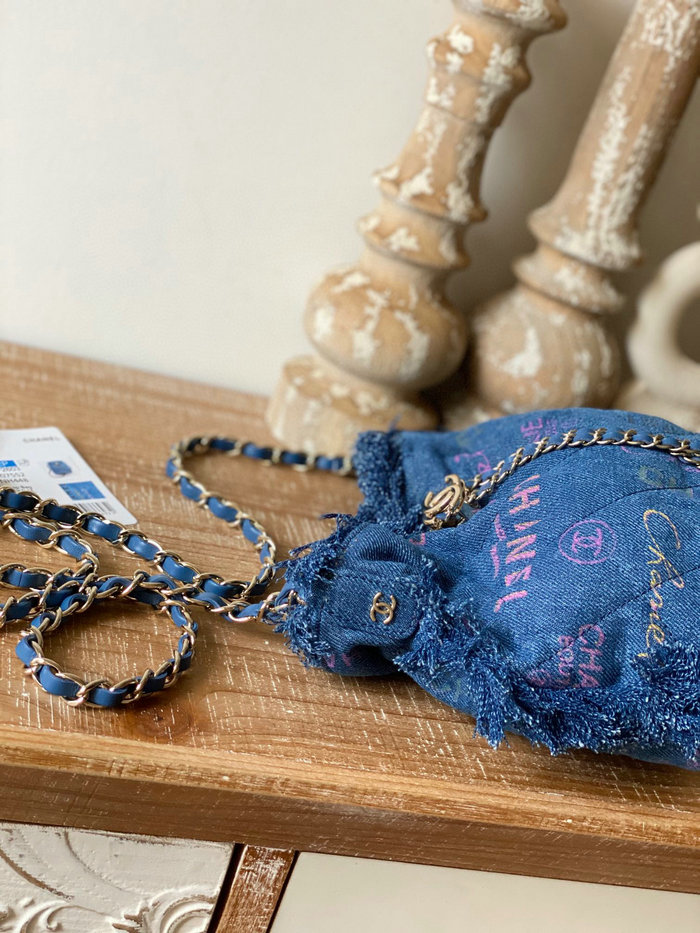 Chanel Denim Drawstring Bag Blue AS2603