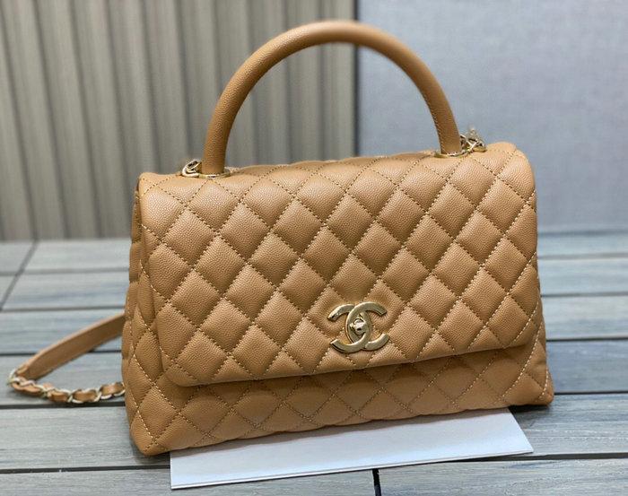 Chanel Flap Bag with Top Handle Brown A92991