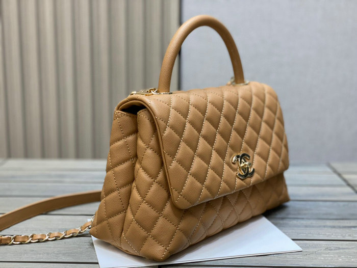 Chanel Flap Bag with Top Handle Brown A92991