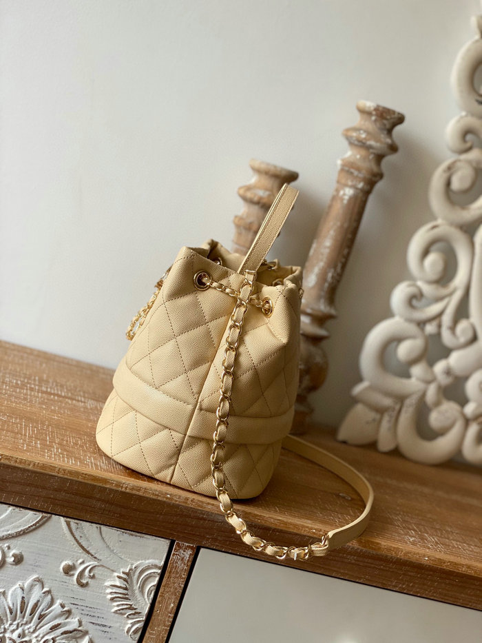 Chanel Grained Calfskin Drawstring Bag Beige AS8309