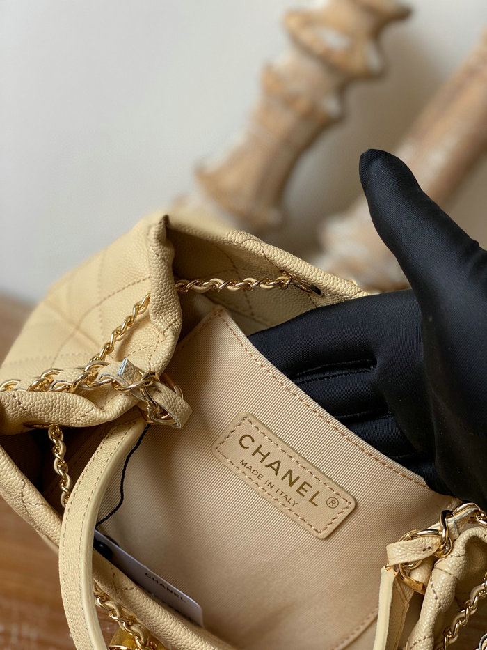 Chanel Grained Calfskin Drawstring Bag Beige AS8309