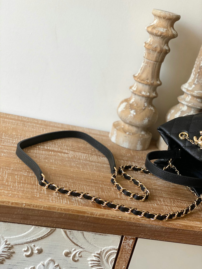 Chanel Grained Calfskin Drawstring Bag Black AS8309