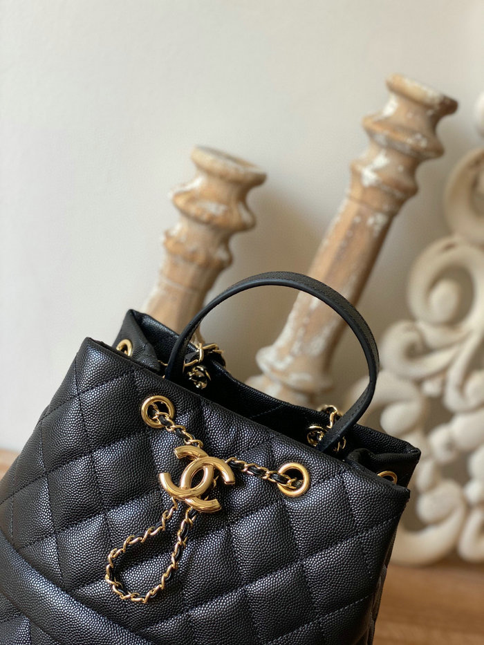 Chanel Grained Calfskin Drawstring Bag Black AS8309