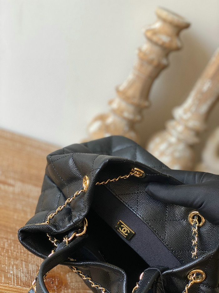 Chanel Grained Calfskin Drawstring Bag Black AS8309