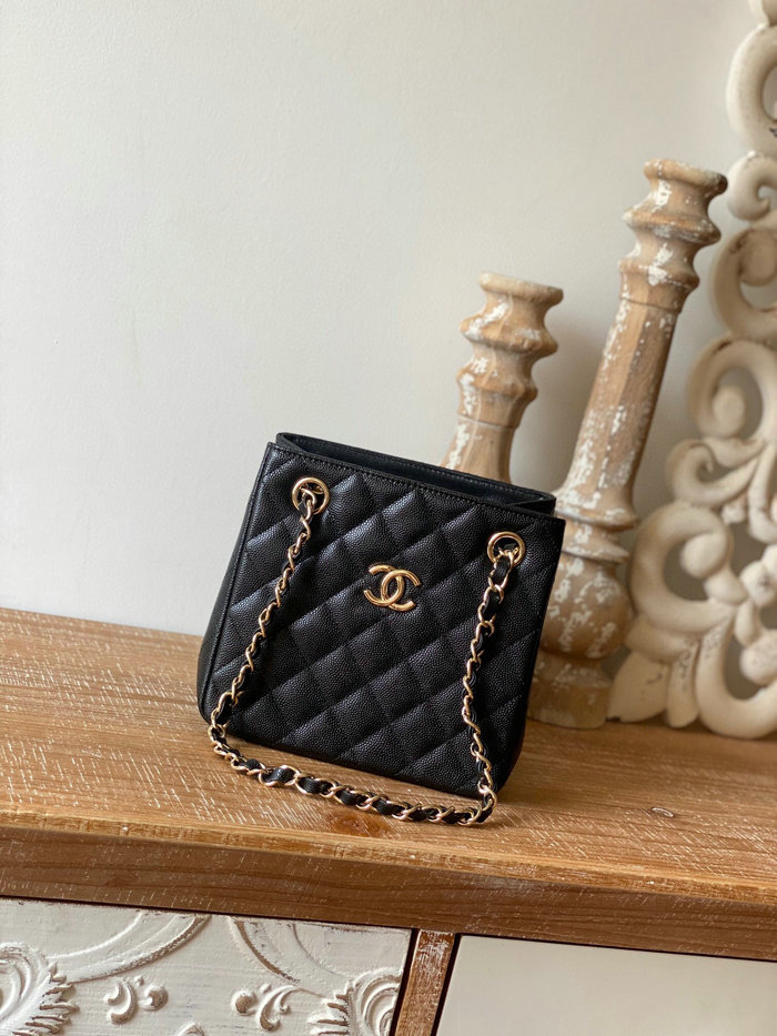 Chanel Grained Calfskin Shoulder Bag Black AS3176