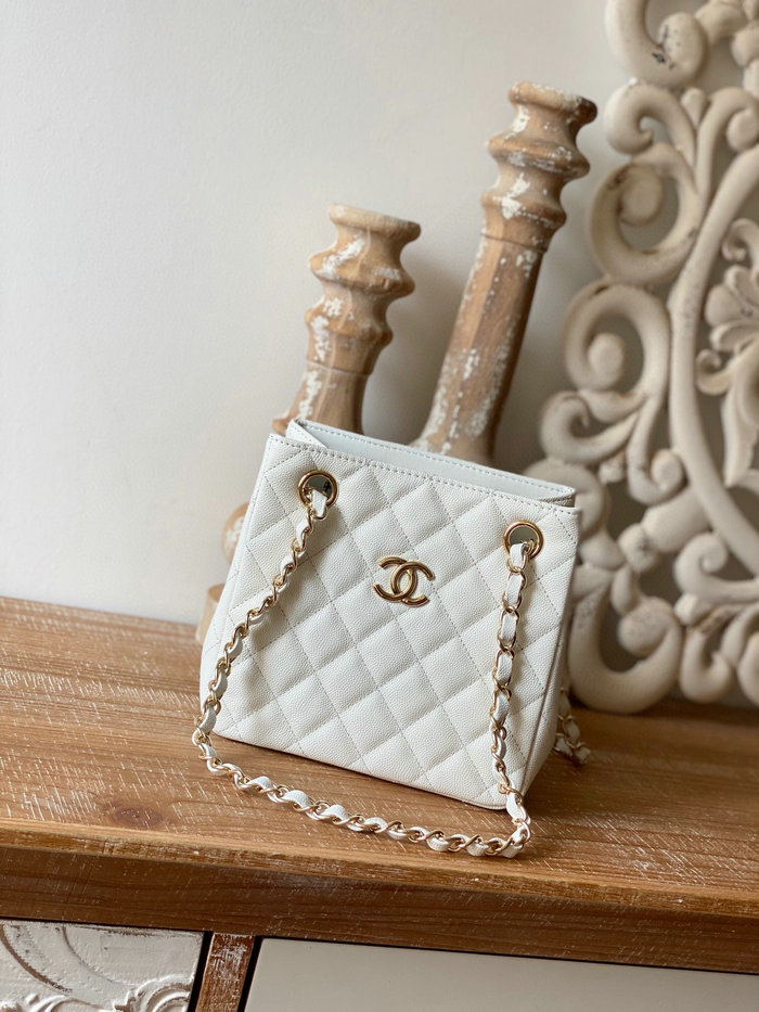 Chanel Grained Calfskin Shoulder Bag White AS3176