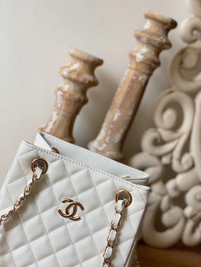 Chanel Grained Calfskin Shoulder Bag White AS3176