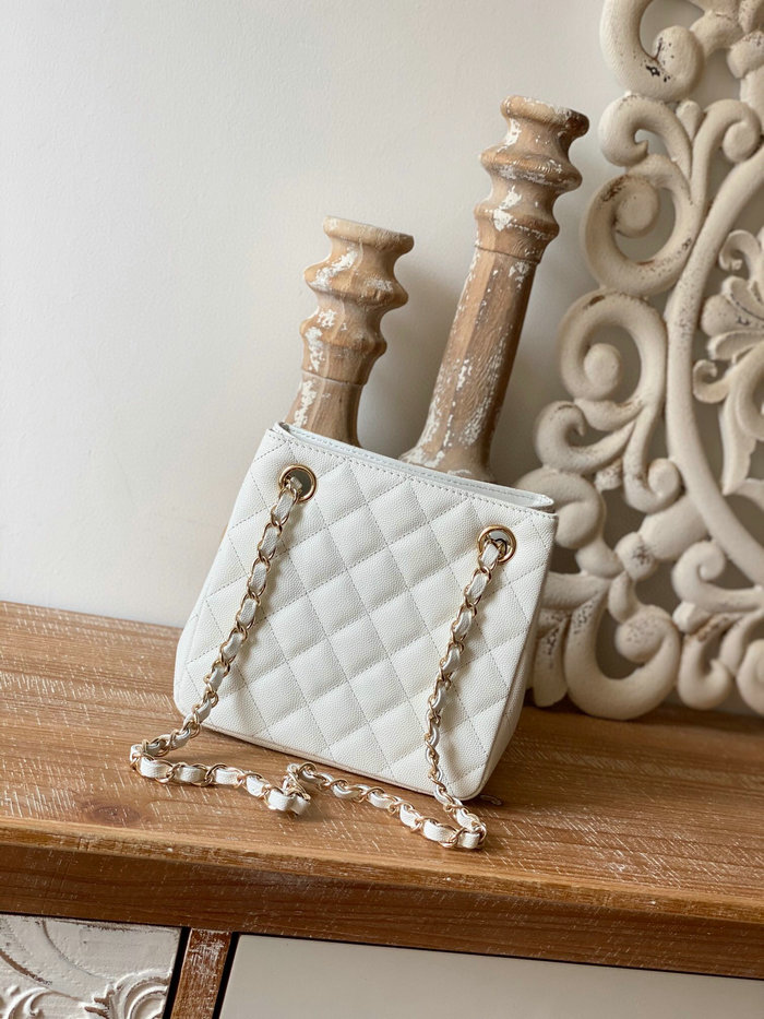 Chanel Grained Calfskin Shoulder Bag White AS3176