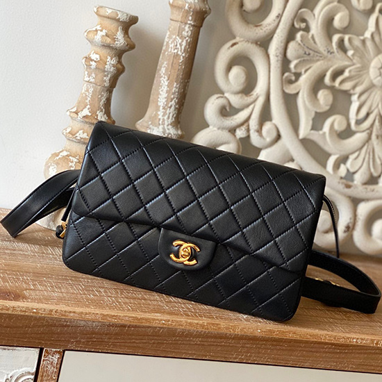 Chanel Lambskin Backpack Black A86