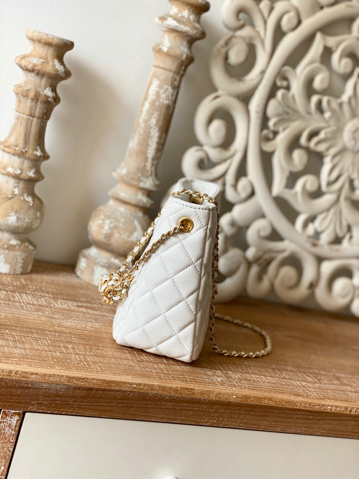 Chanel Lambskin Crossbody Bag White AS3259