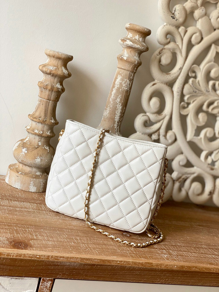 Chanel Lambskin Crossbody Bag White AS3259