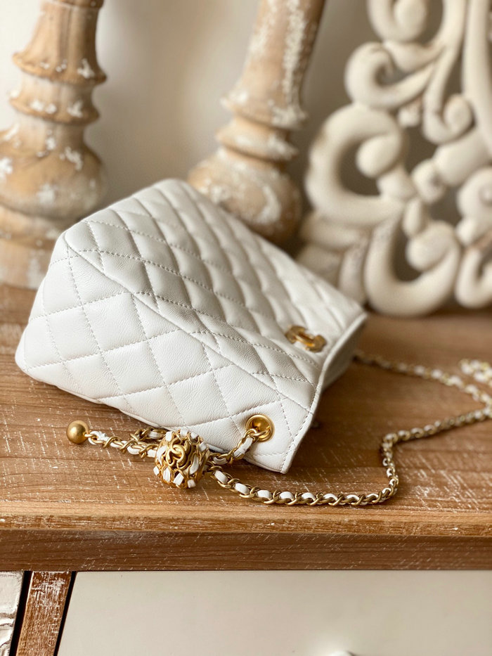 Chanel Lambskin Crossbody Bag White AS3259