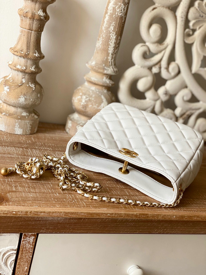 Chanel Lambskin Crossbody Bag White AS3259