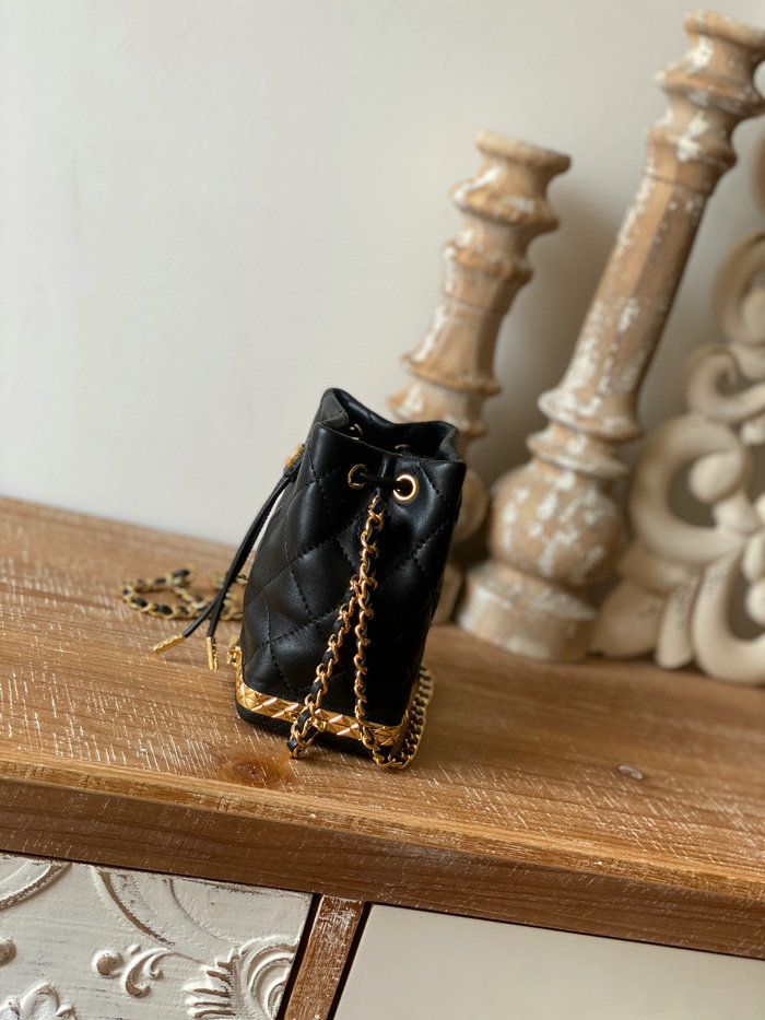 Chanel Lambskin Mini Drawstring Bag Black AP2750