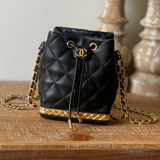 Chanel Lambskin Mini Drawstring Bag Black AP2750