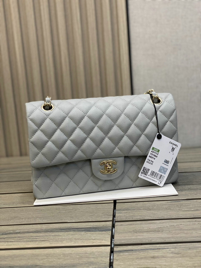 Classic Chanel Grained Calfskin Medium Flap Bag Grey CF1112