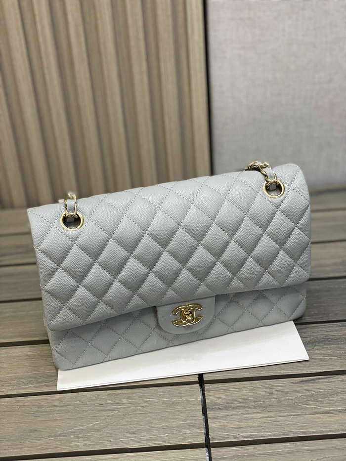 Classic Chanel Grained Calfskin Medium Flap Bag Grey CF1112