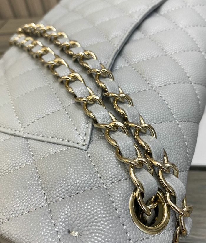Classic Chanel Grained Calfskin Medium Flap Bag Grey CF1112