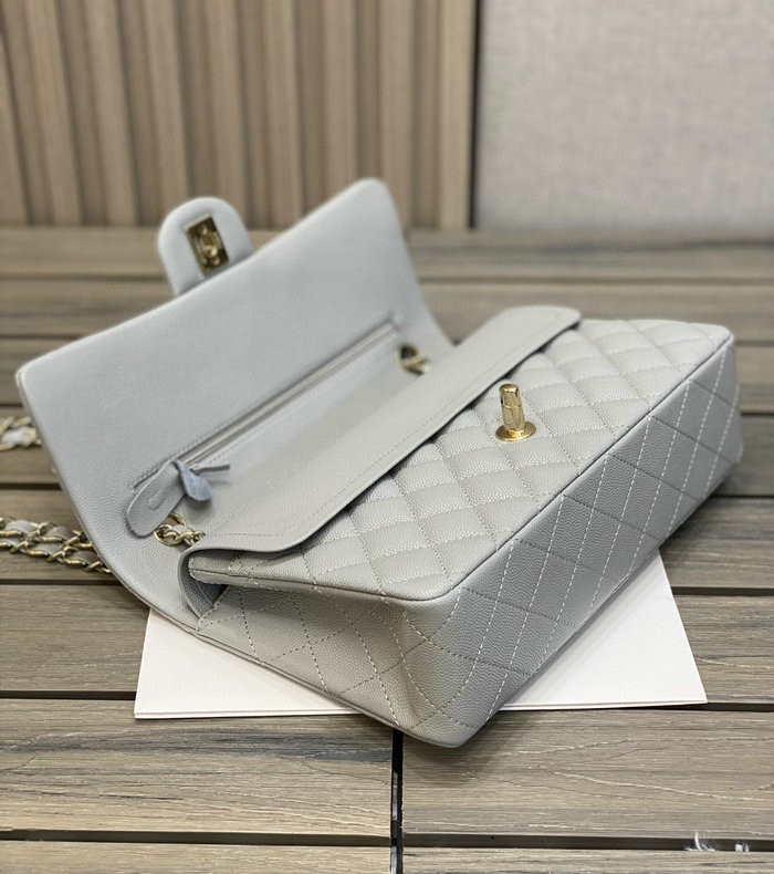 Classic Chanel Grained Calfskin Medium Flap Bag Grey CF1112