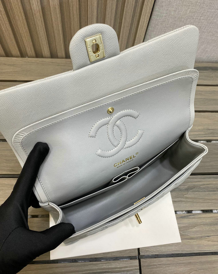 Classic Chanel Grained Calfskin Medium Flap Bag Grey CF1112