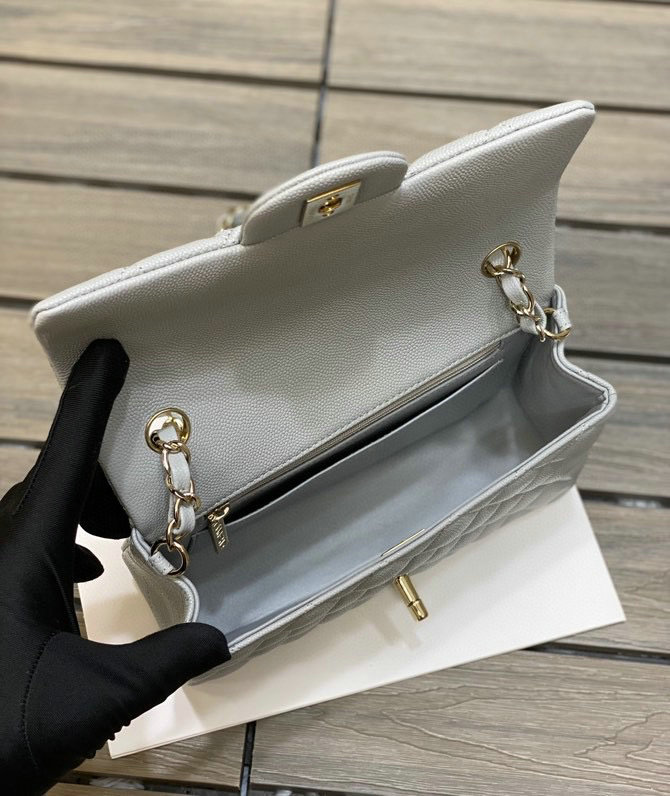 Classic Chanel Grained Calfskin Small Flap Bag Grey CF1116