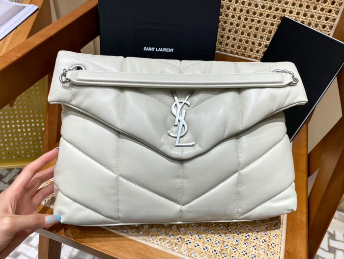 Saint Laurent Loulou Puffer Medium Bag White with Silver 577475