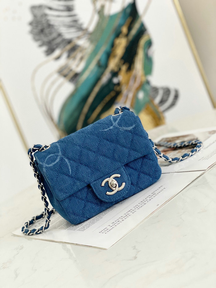 Small Chanel Denim Flap Shoulder Bag Blue AS2070