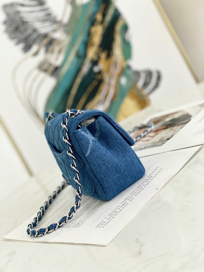 Small Chanel Denim Flap Shoulder Bag Blue AS2070