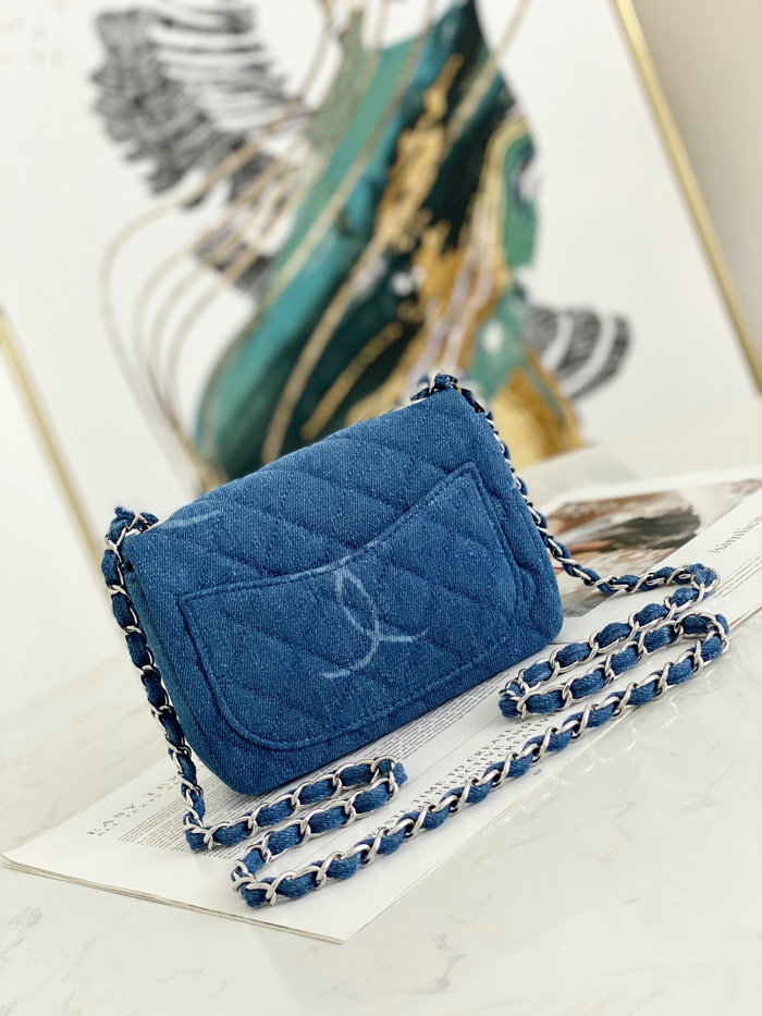 Small Chanel Denim Flap Shoulder Bag Blue AS2070