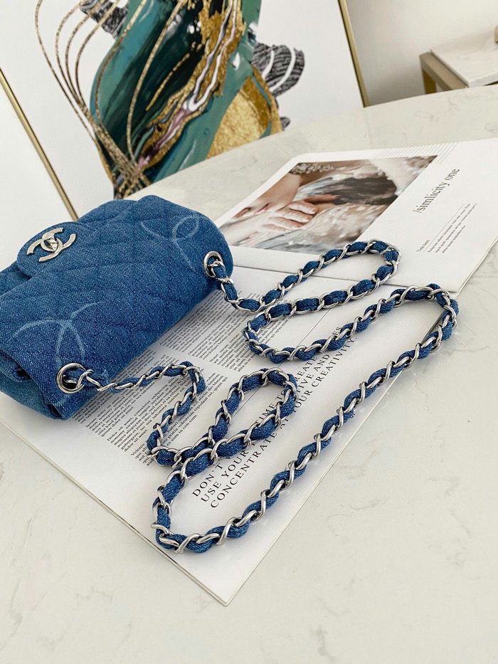 Small Chanel Denim Flap Shoulder Bag Blue AS2070